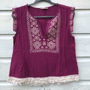 Entro stitch square boho top sleeveless purple